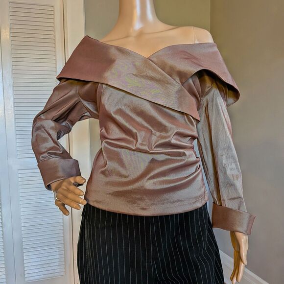 Vintage JS Boutique Metallic Evening Top Oversized Collar Formal Whimsigoth XL - Picture 9 of 9
